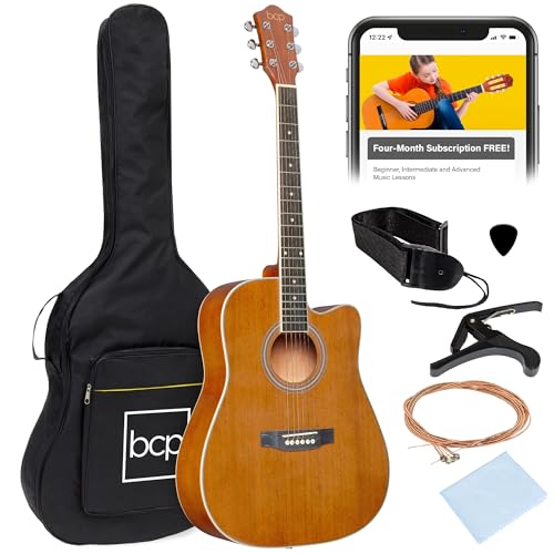 Best Choice Products 41in Beginner Acoustic Guitar Full Size All Wood Cutaway Guitar Starter Set...
