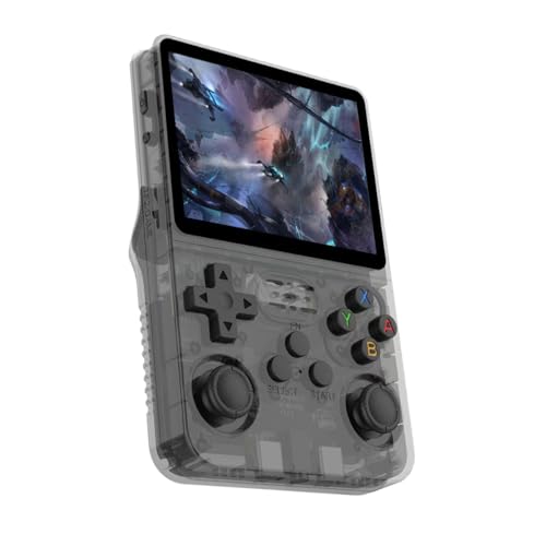 Uchykuxe R36S レトロハンドヘルドゲーム機 11以上のシミュレータ、日本語など多くの言語をサポート、64GB TFカード、EmuELEC-Linuxシステムをサポート、オープンソースシステムと3.5インチ IPSスクリーン、ミニビデオコンソール、デュアル3Dジョイスティック 黒い