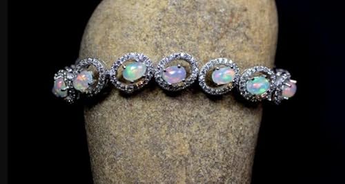 925 Sterling Silver Ethiopian Welo Oval Opal With A Cz Charm Wedding Bracelet October Gemstone Jewelry #TOP5