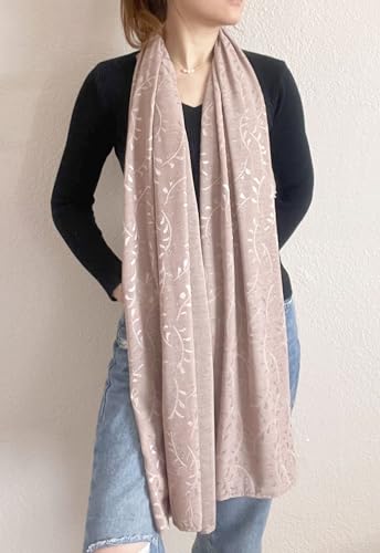 stylesilove Women Shimmering Jacquard Floral Scarf Silver Thread Flower Scarves Ultra Lightweight Soft Shawl Neck Wraps3