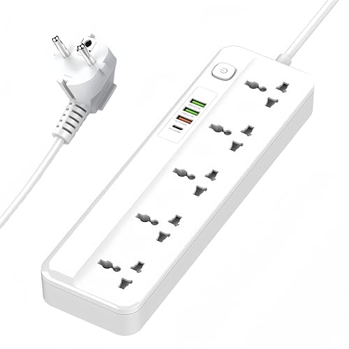 LELYFIT Multiprise Universelle avec Interrupteur, 5 Prises Universelles, 1 x 20W USB-C, 3 Ports de Charge Rapide USB-A QC, Cordon d’Alimentation de 2 m,avec Protection...
