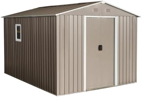 8 x 10 FT Outdoor Metal Storage Shed with Windows Corrosion Weather Resistant UV Protection Outdoor Storage House Garden Tool Storage Shed for Tool Bike Lawn Mower Garden Backyard Patio
