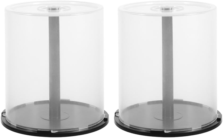 iplusmile Empty CD DVD Storage Cake Box - 100 Disc Capacity Clear Cover with Black Spindle Replacement Cakebox Holders for CD DVD Storage (4 Pack)
