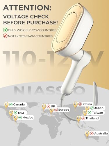 Image of NIASSO Travel Steamer, 1200W Portable Handheld Fabric Steamer for Clothes | 4Modes with LCD Display, Powerful Wrinkle Remover, 150ML Water Tank, 10S Fast Heat-Up, 120V Only (Not for Europe), White
