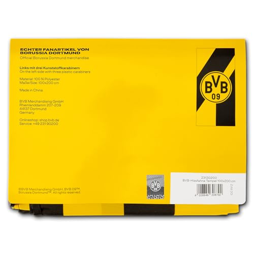 BVB Hissfahne - 50 Jahre Jubiläumsedition für Garten und mehr, 200 x 100 cm, mit Kunststoffkarabinern
