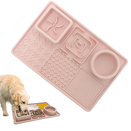 KERALI Alfombrillas para lamer perros, almohadillas de silicona para lamer perros, comedero lento de silicona con ventosa, cuenco de alimentación lenta para perros, grande/regular, seguro,
