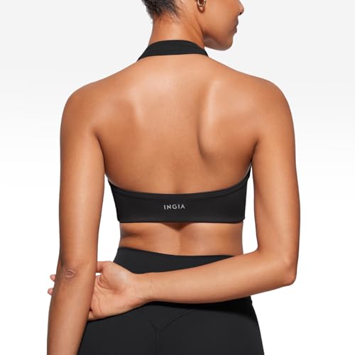 Image of INGIA Halter Longline Sports Bra Padded | Yoga, Workout, Low Back, Crop Top, with Built in Bra, for Women