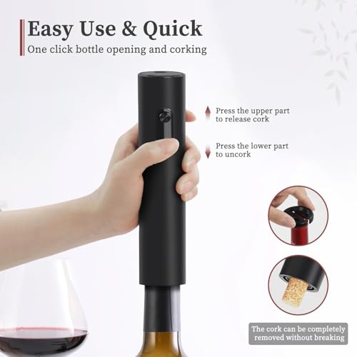 Image of PEIPU Electric Wine Opener Set, Battery Operated 5-in-1 Wine Gifts for Wine Lovers with Storage Base, Foil Cutter, Wine Aerator Pourer & Vacuum Stoppers, Onyx Black