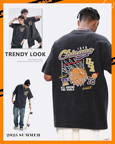 Mens Graphic Tees Vintage Unisex Acid Wash Streetwear Cotton Oversized T-Shirts Loose Fit Summer Tops for Men Women2