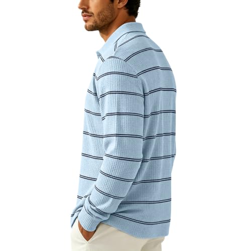 Mens Rugby Shirt Button Collared Henley Waffle Knit Shirt Men - image 3