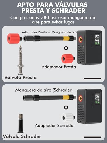 GPUTEK Inflador Electrico Bicicleta 120 PSI Mini Bomba de Aire, Manómetro - Imagen 6