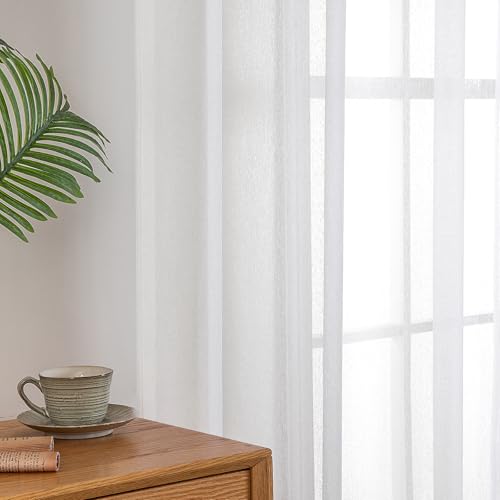 MIULEE Voile Vorhang mit Ösen transparent 102x225 cm 2er Set Weiß – Ansicht 6