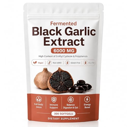 Jqewlg Fermented Black Garlic Extract - 300 Softgels Odorless Aged Black Garlic Organic Supplement Daily Wellness Formula for Immune & Digestive Support Vegan Non-GMO & Gluten-Free