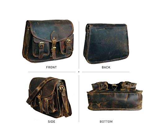 Ruzioon- Buffalo Leather Crossbody Purse For womens | Vintage look | Handcrafted Artistry | Genuine Leather Satchel | Adjustable Strap | Multiple Compartments | External Zipper Pocket | 12" x 10" x 4"3