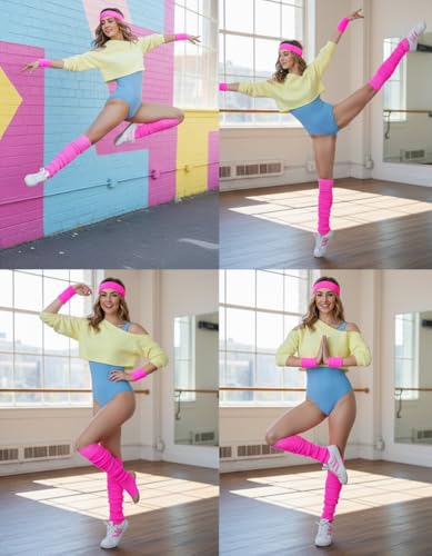Image of v28 Women's Neon Knit Leg Warmer for 80s Party Dance Sports Yoga