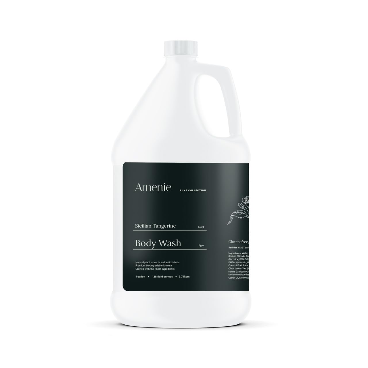 Amenie Body Wash, Sicilian Tangerine – Refreshing & Cleansing Shower Gel with Citrus Scent, Enriched with Aloe Vera & Essential Oils, 1 Gallon Bulk