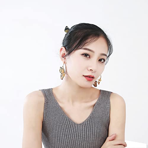 Butterfly Earrings for Women-24K Gold Plated Hoop Hypoallergenic Earrings, Dangle Wings Design4