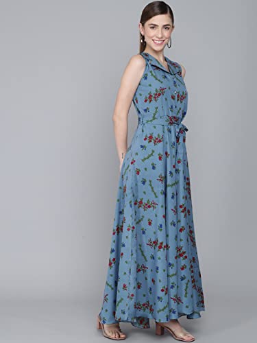 Image of Rudraaksha Women's Printed Maxi Dress Sleeveless Fit & Flare Long Dress || Western Dress for Women || Stylish Maxi Dress Dress || Summer Dress || Boho Printed Dress for Women