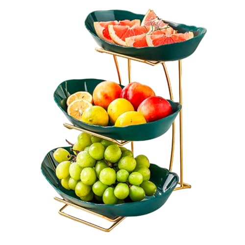 Cuenco De Frutas De Cerámica De 2/3 Niveles for Cocina, Cuencos De Cocina De Porcelana, for Almacenamiento De Frutas Y Verduras, Aperitivos, Nueces, Bandeja De Platos for Fiestas, Bodas(Dark Green,27.