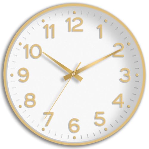 Roymnie Wall Clock, Silent Wall Clocks Battery Operated 8 Inch-Modern Non Ticking Analog Clock Decorative for Kitchen Office Bathroom Bedroom(Gold)