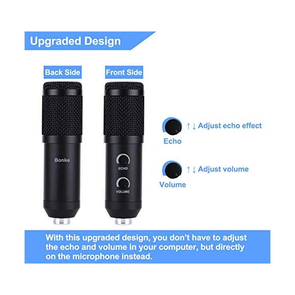Upgraded USB Condenser Microphone for Computer, Great for Gaming, Podcast, LiveStreaming, YouTube Recording, Karaoke on PC, Plug & Play, with Adjustable Metal Arm Stand, Ideal for Gift, Black - Image 3