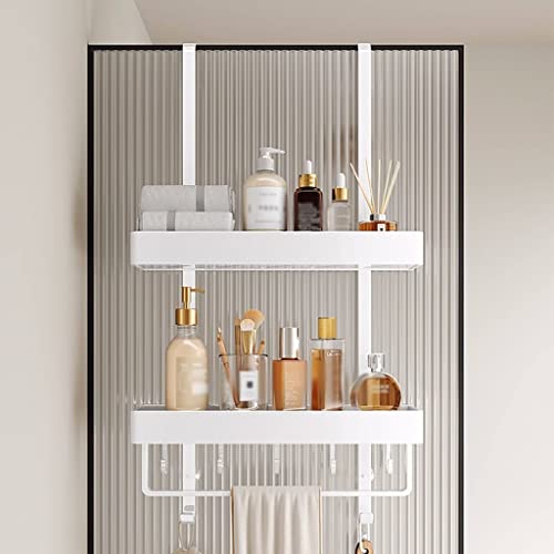 Organizador de ducha sobre la puerta, organizador de baño de aluminio inoxidable con ganchos y cesta de almacenamiento para un fácil acceso y organización