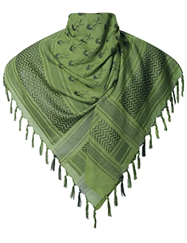 Lolat Cotton Shemagh Scarf Military Tactical Desert Keffiyeh Headscarf Arab Wrap Outdoors Tassel Scarves For Men And Women (Armygreen Skull) #TOP25