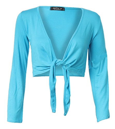 Bolero para mujer de viscosa manga larga turquesa con lazo frontal