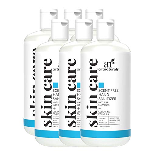 Artnaturals Hand Sanitizer Gel Alcohol Based (6 Pack x 8 Fl Oz / 220ml) Infused with Jojoba Oil, Alovera Gel & Vitamin E - Unscented Fragrance Free Sanitize
