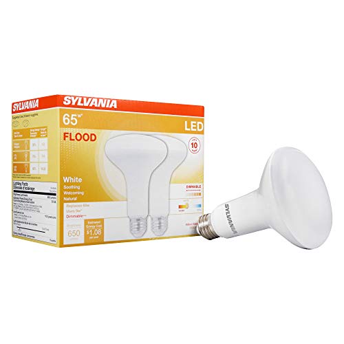 Sylvania LED BR30 Flood Light Bulb, 65W Equivalent Efficient 9W, 10 Year, Dimmable, Frosted Finish, 650 Lumens, 3000K, Warm White - 2 Pack (40337)