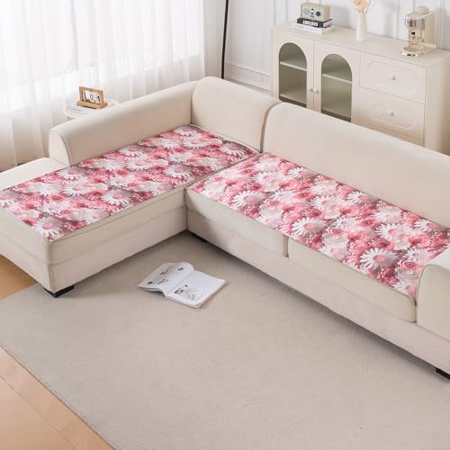 Image of HOKIPO 'Nature Muse' Premium HD Printed Holland Velvet L Shape (3+2 Seater) Sofa Cover Seat Mat, Blush Bouquet (IN-916-D6 + IN-918-D6)