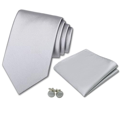 Image of Men's Tie Set with Pocket Square, Cufflinks and Gift Box | 100% microfiber; tie 59 x 3.15 in; square 10 x 10 in; gift box included