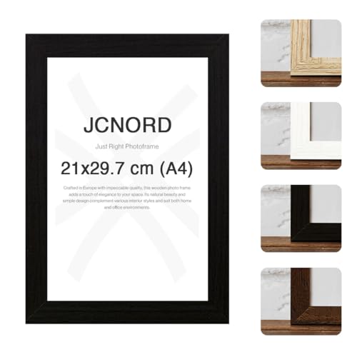 JCNORD Schwarzer MDF Holz Bilderrahmen A4 (21x29.7 cm) mit bruchsicherem...