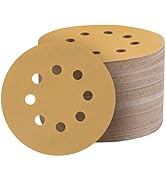Shaywa 100 Pack 5 Inch 8 Hole Hook and Loop Gold Sanding Discs 800 Grit Orbital Sander Pads Sandp...
