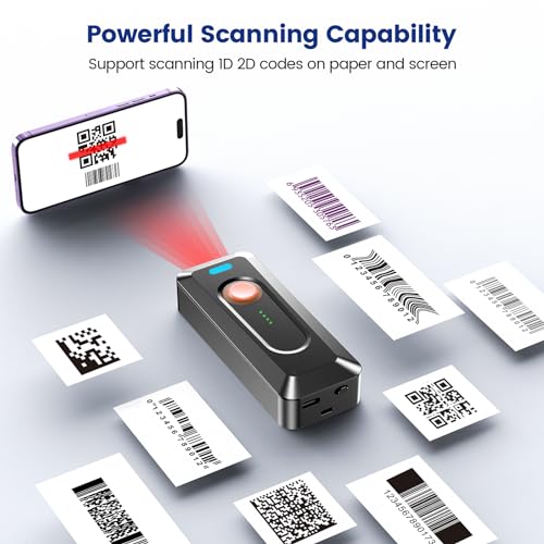 Image of Eyoyo Portable 2D Bluetooth Barcode Scanner with Clip, 2000mAh Battery with Level Indicator, Wireless Mini 1D QR Bar Code Reader Compatible with Android, iPad, iPhone for Warehouse Inventory