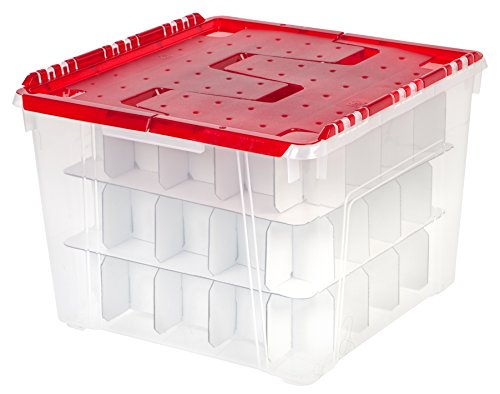 IRIS USA WL-60 CLR/CLRTINT PP RED W 6PK [PR 9-1] IRIS Wing Lid Storage Box with Ornament Divider