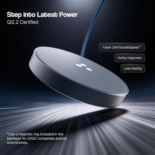 Image of Ambrane 25W Qi2.2 Magsafe Wireless Charger, Fastest Wireless Charging - Charge 50% in 30 mins, New Qi2.2 Certified Technology, iPhone 12 to 17 All Models & Android Wireless Devices (AerosynQ 2, Blue)