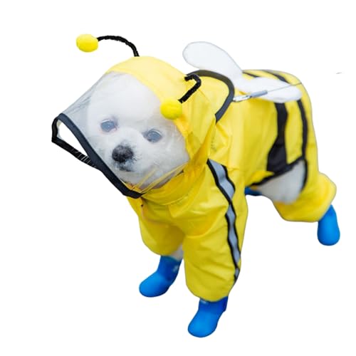 NASSIA 犬 レインコート ペットカッパ 雨具 通気 お散歩 お出かけ 小中大型犬 着脱簡単 洗える 軽量 (ハチ, S)
