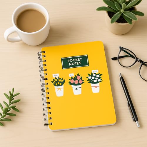 Image of mudrit Pocket Size Notebook, Small Spiral Diary, 120 Plain Pages, 90 GSM ideal for Gratitude List, Daily Goals Planner, To Do List Organiser, Size A6 (Pack of 5 - Yellow)