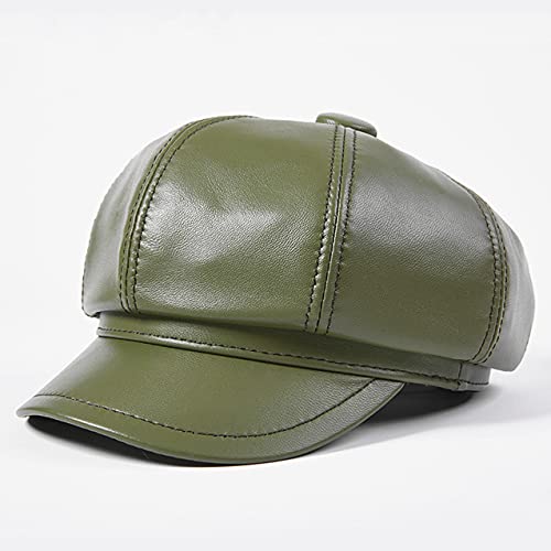 DELLA-Real-Leather-Newsboy-Cap-Women-Solid-Baker-Boy-Cap-Black-Green-Purple-White-Brown-Light-Pink-Red-Vintage-Brand-Ladies-Winter-Octagonal-Cap-GreenXXL59-60CM