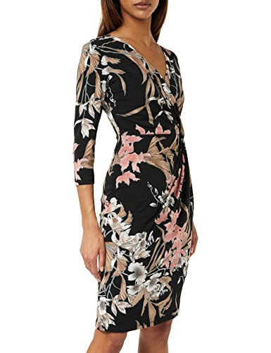 Gina Bacconi Damen Wickelkleid aus Jersey mit Blumenmuster Cocktailkleid, schwarz/beige, 38