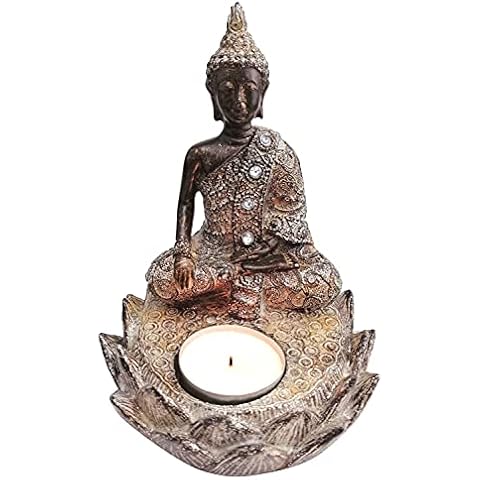 Deko Teelicht Buddha Figur klein 11x15cm Braun - Statue Badezimmer Wohnzimmer Kerzenhalter Teelichthalter Dekoration Bad Cover