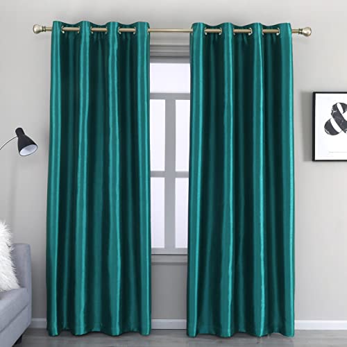 Image of GYROHOME Faux Silk Blackout Curtains, Fully Lined Solid Color Window Treatment Drapes for Bedroom and Living Room Thermal Insulated Grommet Top Room Darkening Drapes, (Teal, 52x84, 2 Panels)