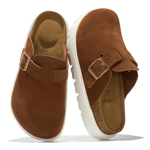 Image of Project Cloud 100% Genuine Leather Platform Clogs for Women Footwear - Memory Foam Arch Support Cork Footbed Casual Shoes & Mules for Women 2026 (Benton Chunky)