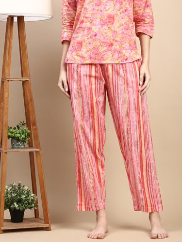 Image of KRYPTIC Women's 100% Pure Cotton Woven Pyjama | Mid Rise Relaxed Fit Full Length Nightwear Pant with Elasticated Drawstring Waistband & Side Pocket | Comfortable Lounge, Sleepwear & Casual Bottom Wear