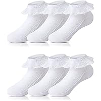 Adorel Calcetines con Volantes para Bebés Niñas 6 Pares Blanco 27-29 EU (Tamaño del Fabricante XL)