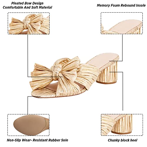 MICIFA Women's Bow Heeled Sandals Slip On Open Toe Block Chunky Heel Sandals Bride Wedding Dress Shoes3