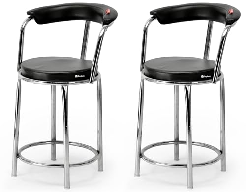 Image of Comfortable School Library Chair Without arm Rest with Steel Frame & Cushion seat Back, Chair Stool (2, Black, Chrom Steel Frame)