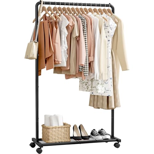 Sakugi Clothes Rack with Wheel & Storage Mesh Shelf Garment Rack for Hanging Clothes Coats Dresses & Shoes Easy Assembly Black 150 73 37.5 cm