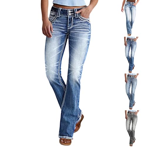 Bell Bottom Jeans for Women Vintage Stretchy Bootcut Wide Leg Low Rise Jeans Distressed Wash Flare Ankle Denim Pants